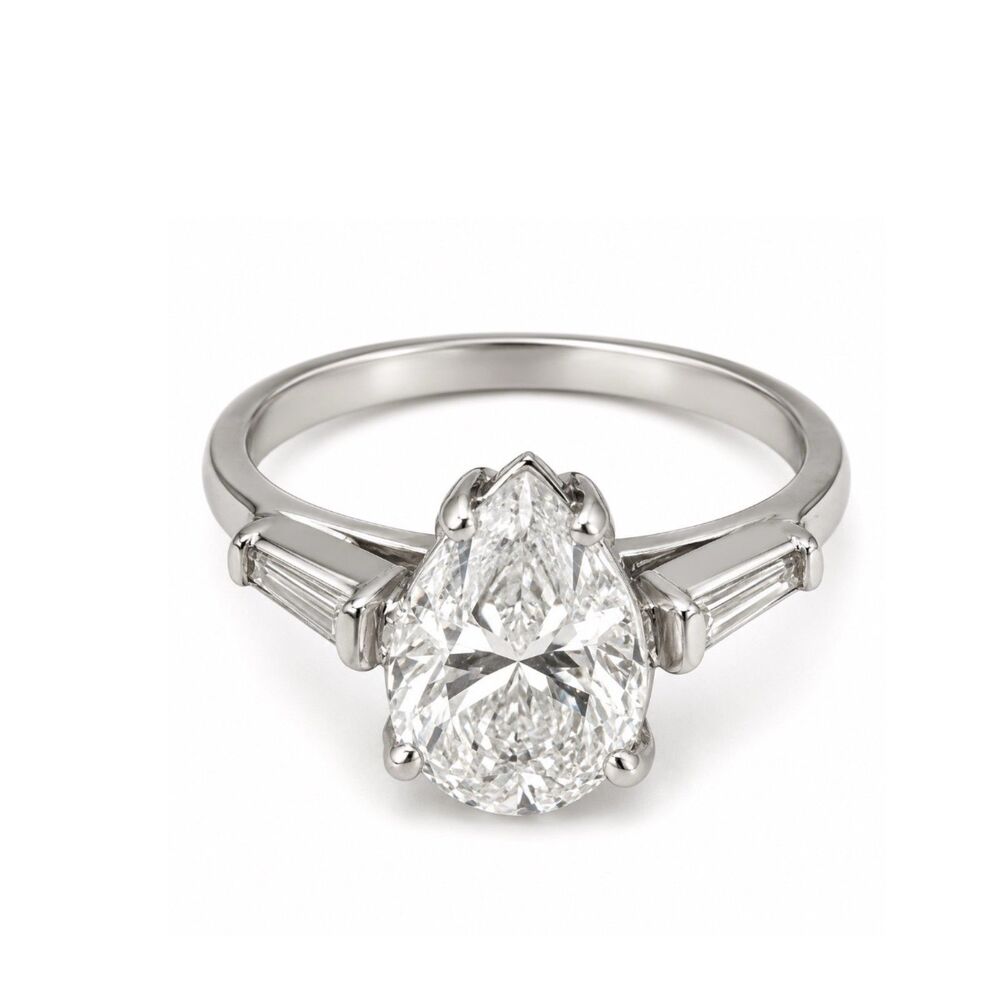 Vintage 1980s Ring Size 6 Sterling Silver CZ Pear Engagement Style - 14Z